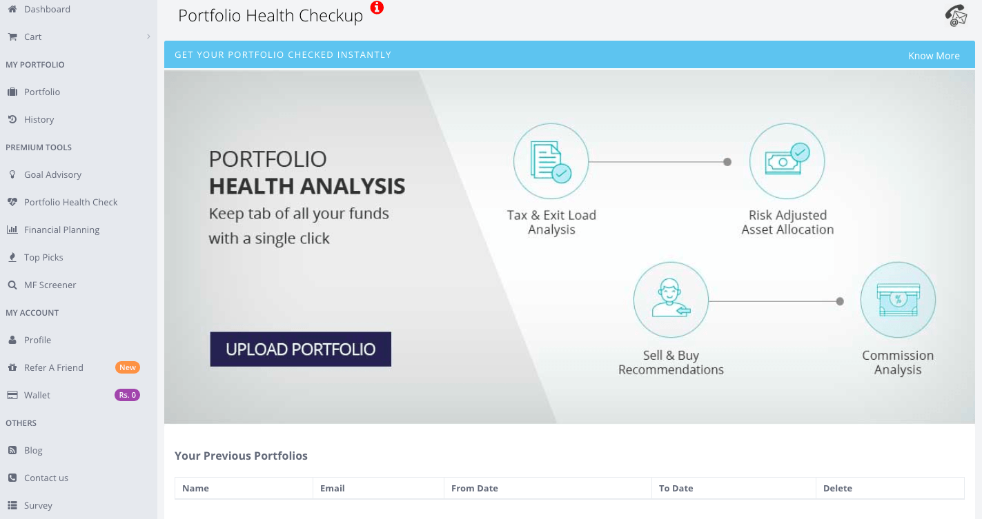 Portfolio health Analyzer - Home screen